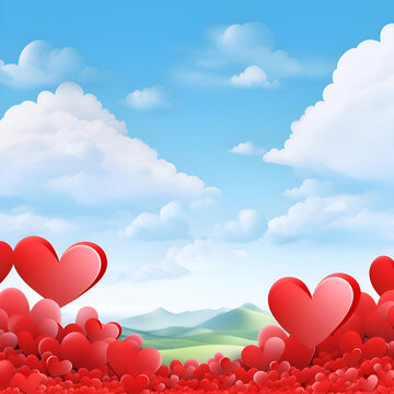 Valentine's day background with hearts and mountains.  illustration.