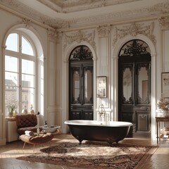 bathroom in an old victorian appartement with high ceilings - obrazy, fototapety, plakaty
