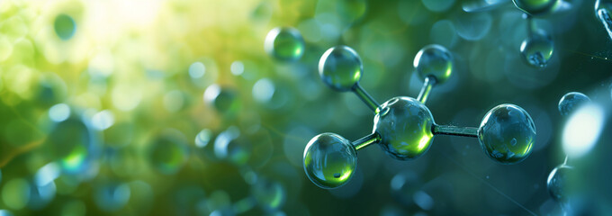H2 gas molecule. Green Hydrogen. Sustainable alternative clean hydrogen H2 eco energy, the fuel of the future industry. - obrazy, fototapety, plakaty