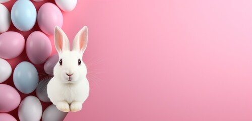 easter bunny with pink background copy space text