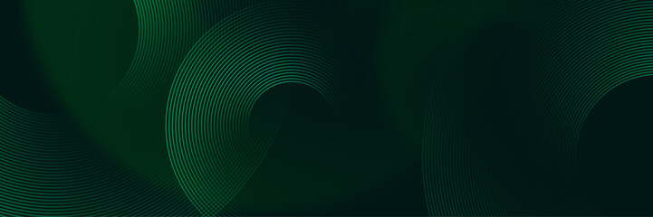 3D green techno abstract background overlap layer on dark space with glowing circles lines decoration. Modern graphic design element future style concept for banner, flyer, card, or brochure cover
