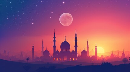 Eid mubarak and Ramadhan Kareem Minimalist background Template with Islamic Design Elements - obrazy, fototapety, plakaty