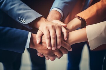 Teamwork, empathy, partnership, and social connection in the business world, symbolized by joined hands