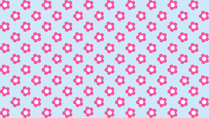 Blue seamless pattern with pink flowers