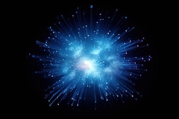 Blue glowing exploding in deep space with particles fractal, computer generated abstract background Generative AI