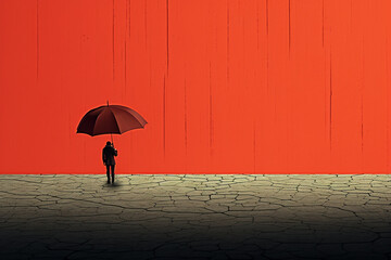 States of mind, graphic resources, fine and modern art concept. Abstract colorful illustration of man silhouette and umbrella. Minimalist, surreal style