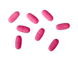 Group of pink medicine pills isolated