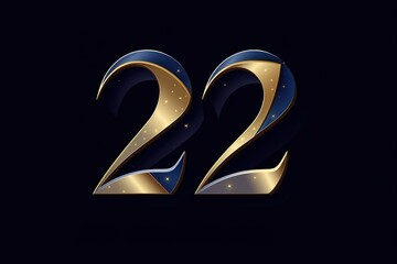 golden number 22 illustration on black background Generative AI