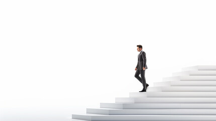 businessman walk down stairs on a white background