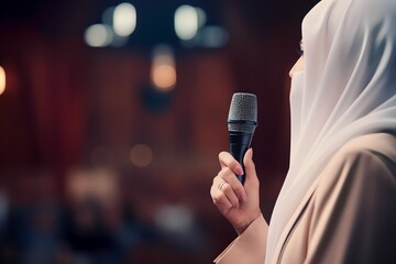 female arab muslim politician speaking during a political debate