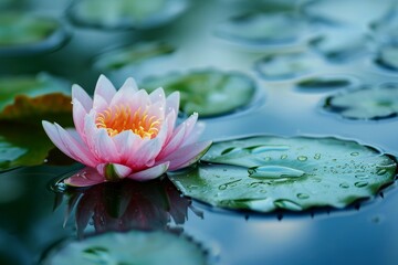Water lily in pond in summer.