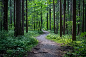 Fototapeta premium Trail through tall trees in a lush forest