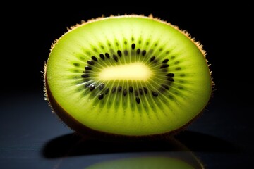 Kiwi fruit with green pulp cut in half and isolated on white. Generative AI