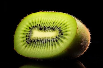 Kiwi fruit with green pulp cut in half and isolated on white. Generative AI