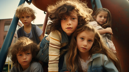 Portrait children on the playground cool documentary photo style