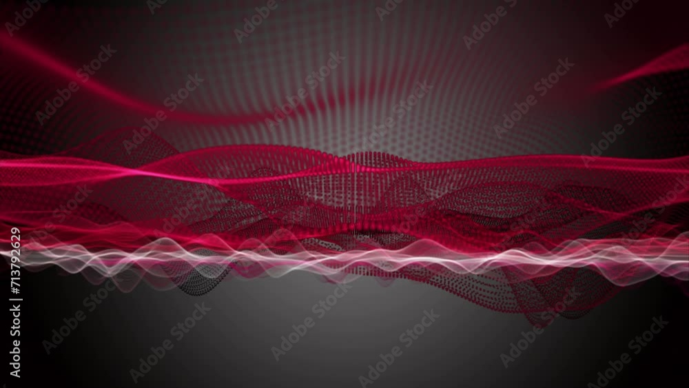Poster Powerful video animation with particle wave object in slow motion, 4096x2304 loop 4K