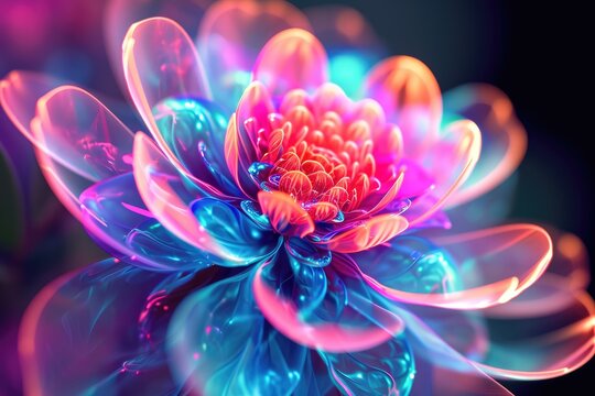 Futuristic glowing flower in neon colors