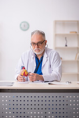 Old male doctor cardiologist working in the clinic