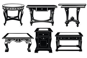Set of black and white silhouettes of furniture. Vector illustration.