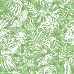 seamless vector leaves pattern on green background