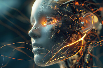 Artificial intelligence and neural networks. Futuristic computing technology.