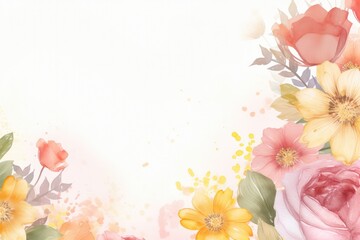 Spring may flower banner with watercolor painted frame of decorative ornament blossom patterns symbolized beauty, femininity mockup, may, colorful mother's day transparent background with copy space