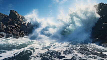 Endless Ocean Waves Crashing onto a Rugged Coastal Cliff.