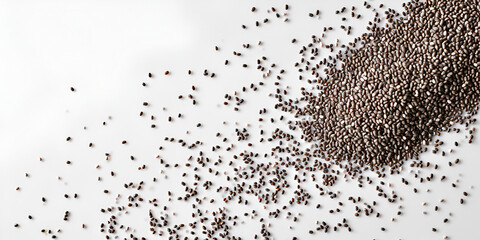Organic Chia Seeds, Nutrient-Rich Health Boosters in a White Background, Top Perspective