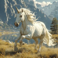 Obraz na płótnie Canvas white horse in the mountains