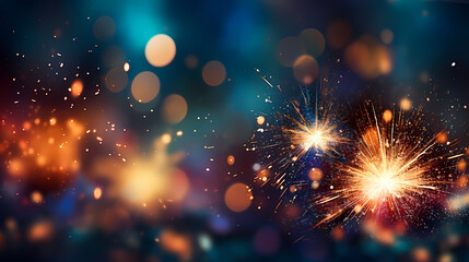 Naklejka premium Beautiful creative holiday background with fireworks and sparkles