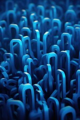 A large group of blue plastic clips. Generative AI.