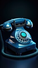 An old blue telephone on a black background. Generative AI. - obrazy, fototapety, plakaty
