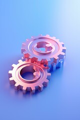 Two gears on a blue background. Generative AI.