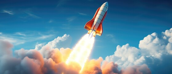 A rocket is taking off into the sky. Generative AI. - obrazy, fototapety, plakaty