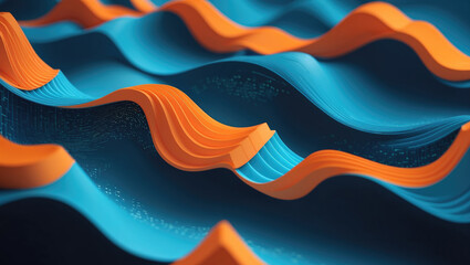 Creative Technology background Wavy Blue and Orange 3D Cubes Graph Bars Raised Embossed