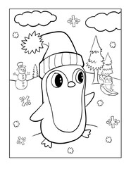 Cute Christmas Holiday Winter Vector Coloring Book Page Art