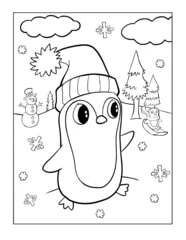 Door stickers Cartoon draw Cute Christmas Holiday Winter Vector Coloring Book Page Art