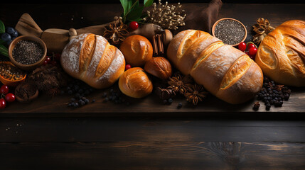 An assortment of bread items including sweet buns