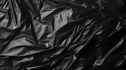 Wrinkled black plastic texture, black background wallpaper. Crumpled plastic surface - obrazy, fototapety, plakaty