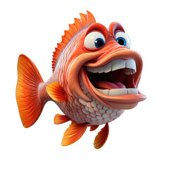 3d cartoon fishes isolated on transparent background