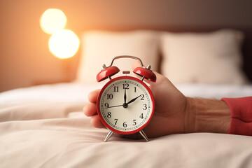 Alarm clock on bed