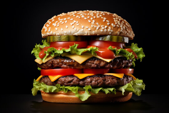 Hamburger on black background
