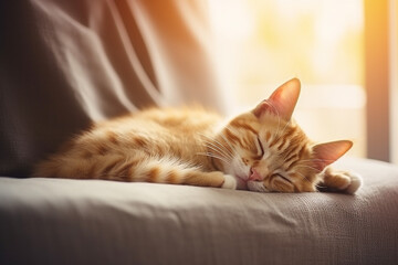 Cute cat sleeping on sofa
