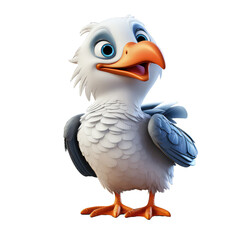 3D Albatross cartoon character PNG white background