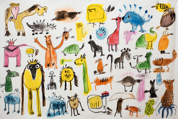 Fototapeta premium Drawing pictures of cute animals by kids