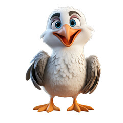 3D Albatross cartoon character PNG white background