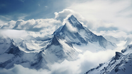 Obraz premium Landscape of snow mountains in the winter season.