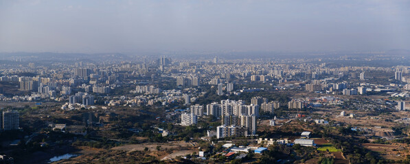 19 January 2024, Cityscape Skyline, Cityscape of Pune city Aerial panorama view from Bopdev Ghat,...