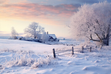 Snow landscape in countryside in winter