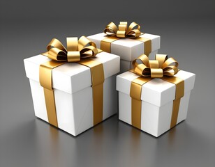 3D gift box wrapped golden ribbon